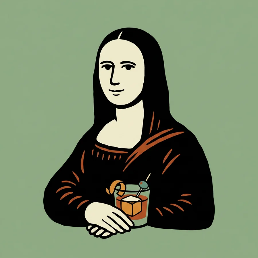 Η Mona Lisa κρατά ένα ποτήρι