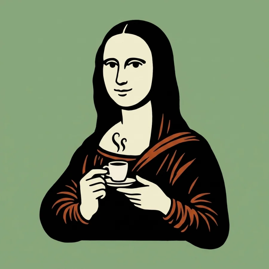 Η Mona Lisa κρατά ένα φλιτζάνι κυπριακό καφέ