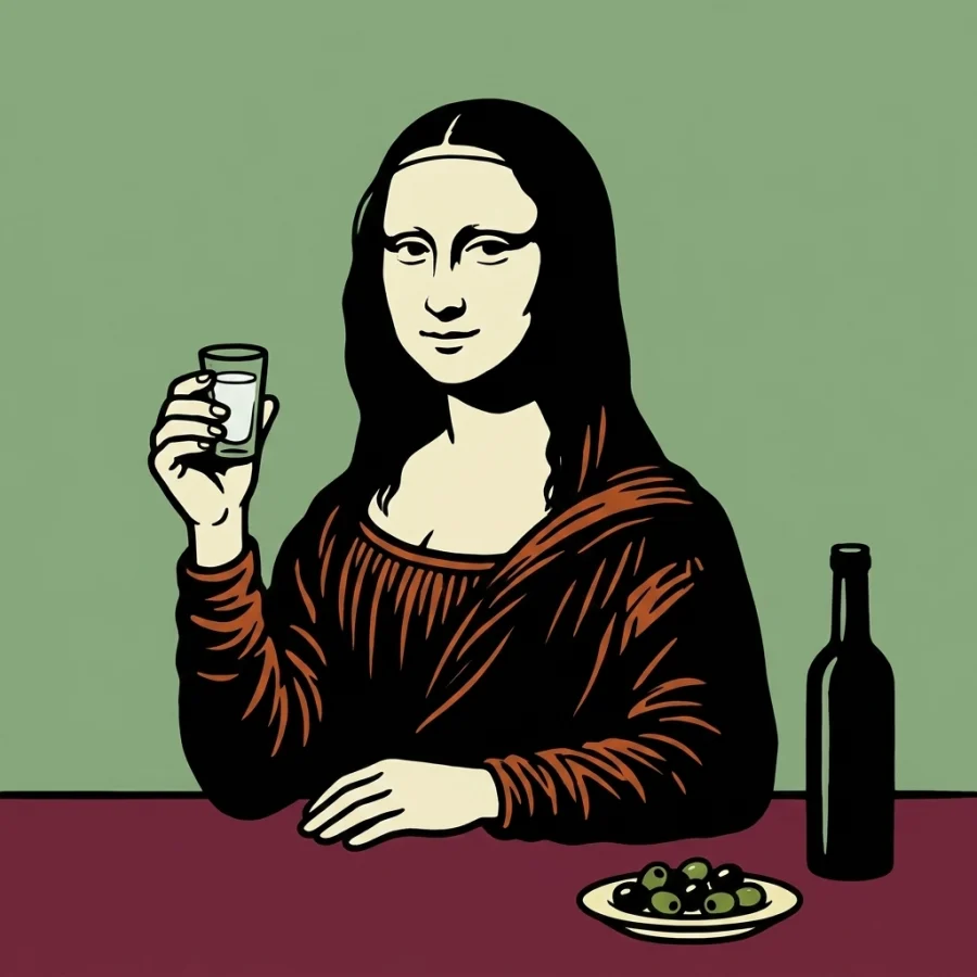 Η Mona Lisa στο τραπέζι της Βεράντας σηκώνει ένα ποτηράκι ούζο